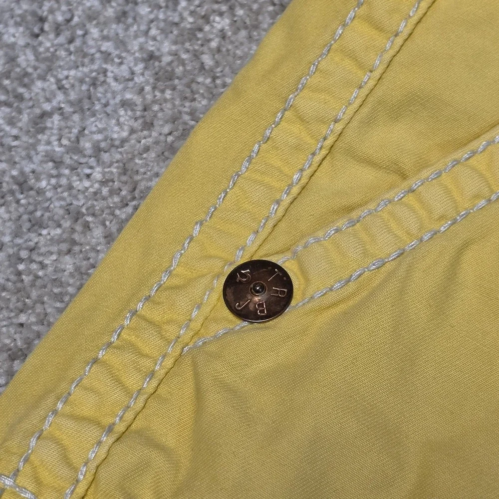 True‎ Religion Cargo Jean Shorts Y2K Yellow Jorts Streetwear Hip Hop Embroidered